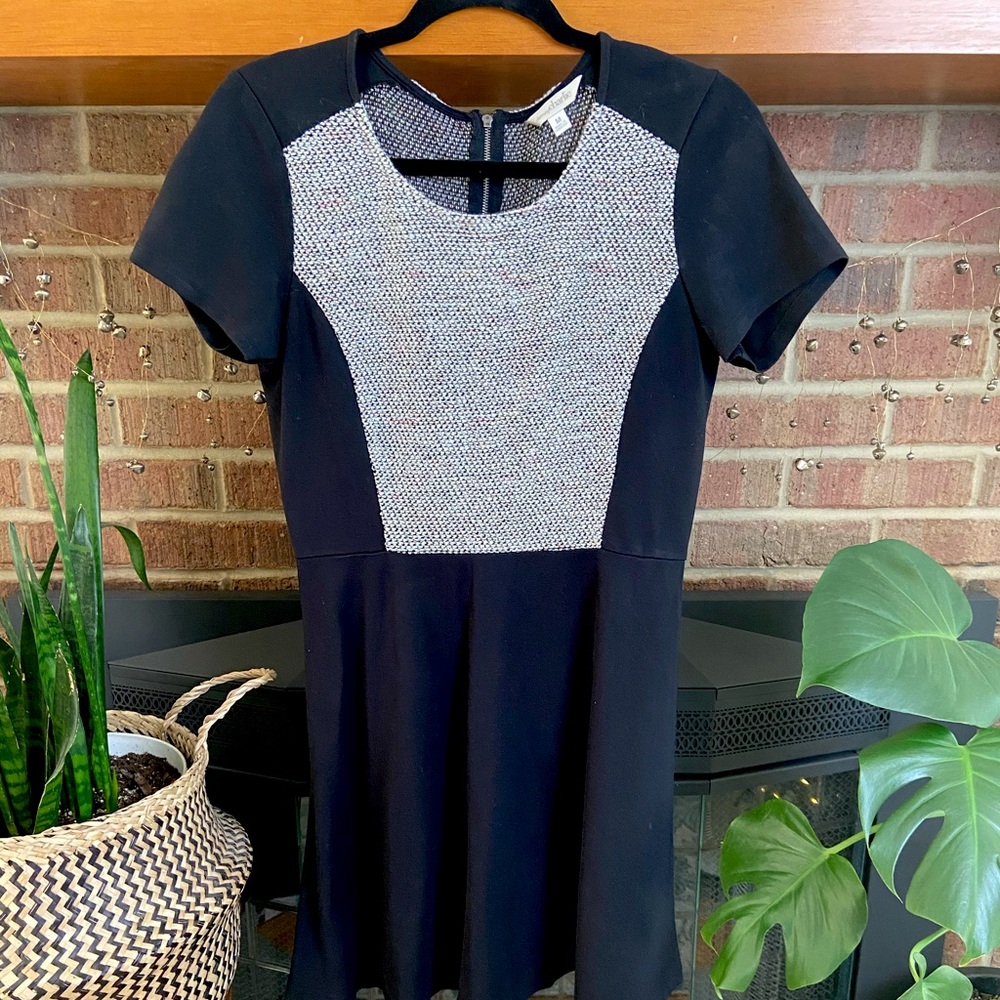 🟢3/$15 Black Scuba and Grey and Multi-Colored Knit Party Dress, Size M